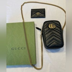 Gucci GG Marmont Mini Bag with matching GG Marmont Card Case